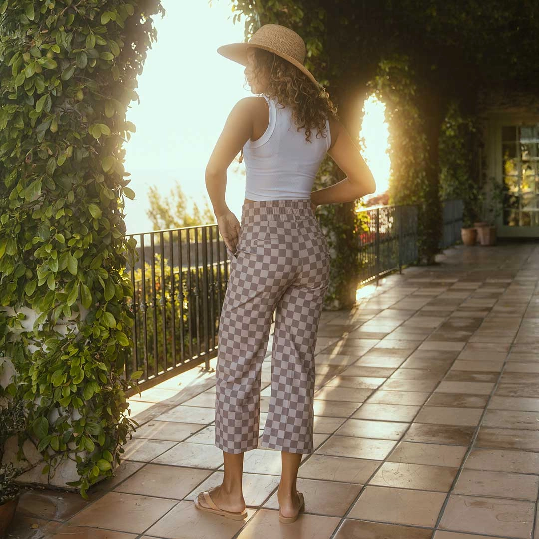 Audrey Wide Leg Pants, Brown Checkers