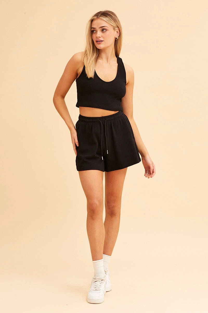 Black Sutton Rib Cotton Short