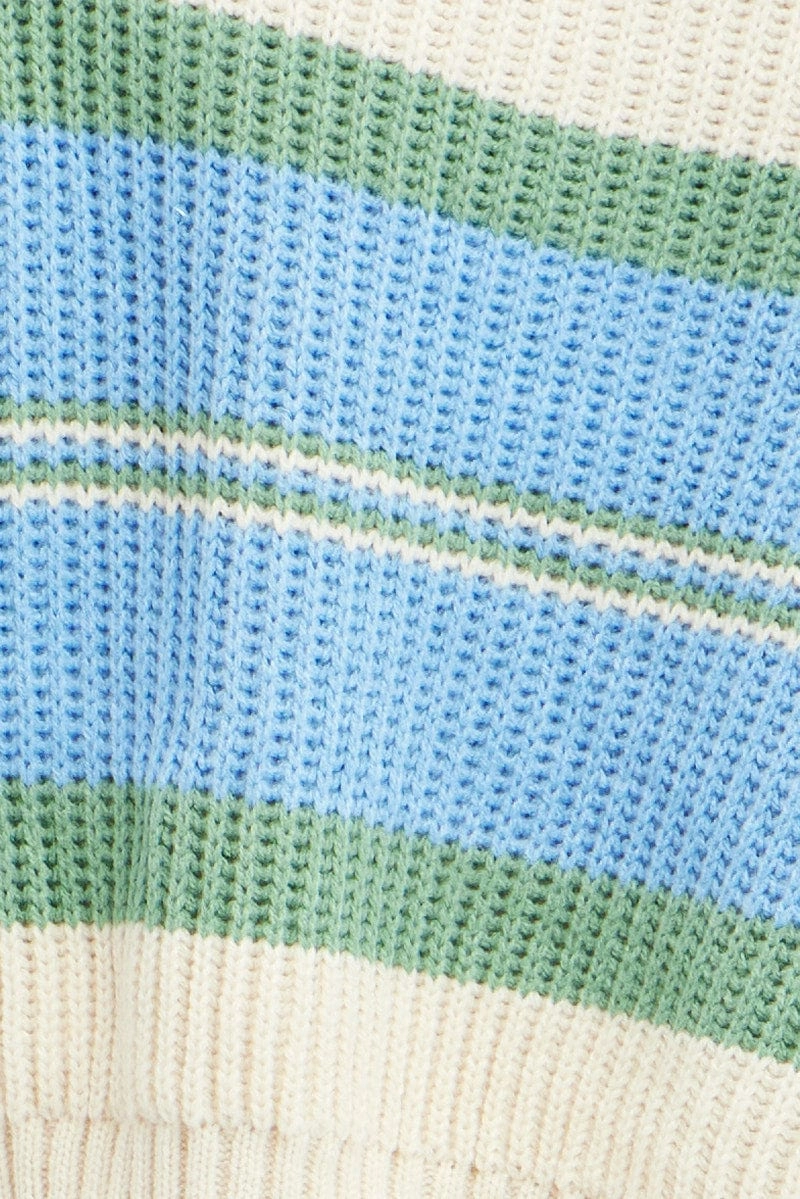 Blue Stripe Knit Jumper Long Sleeve Crop
