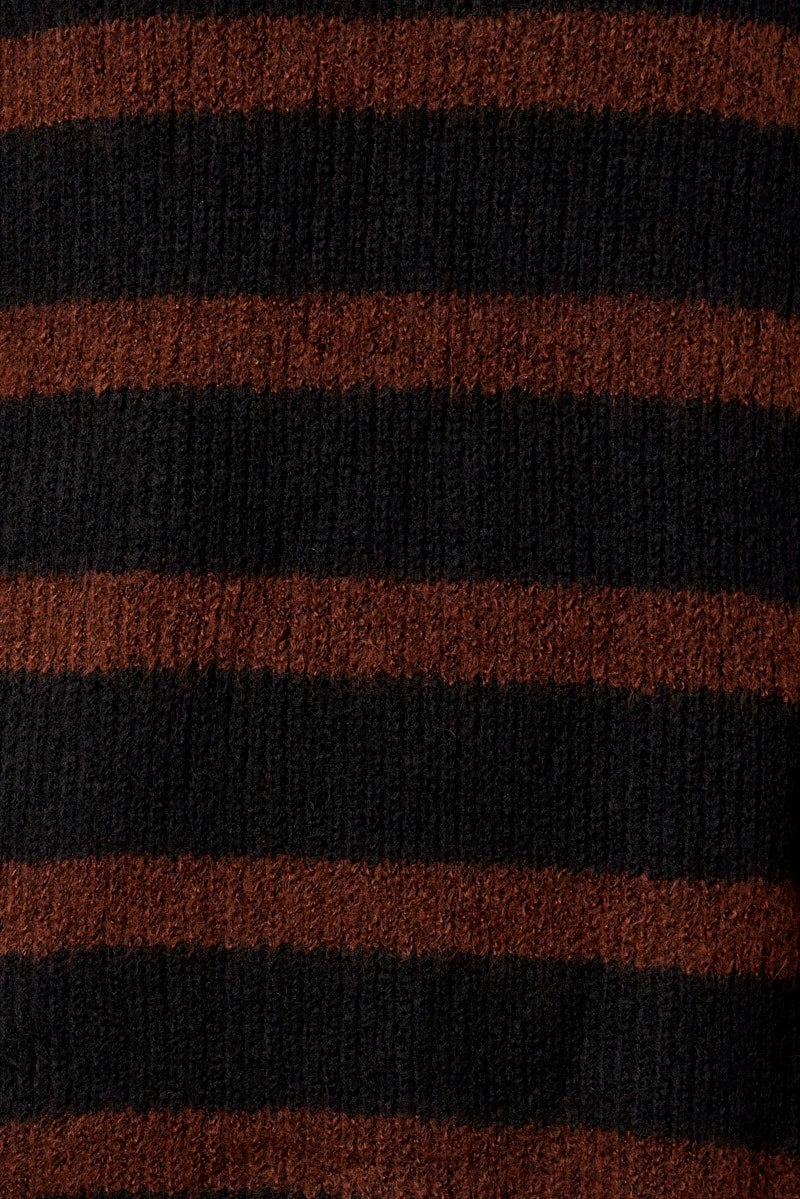 Brown Stripe Knit Jumper Dress Mini