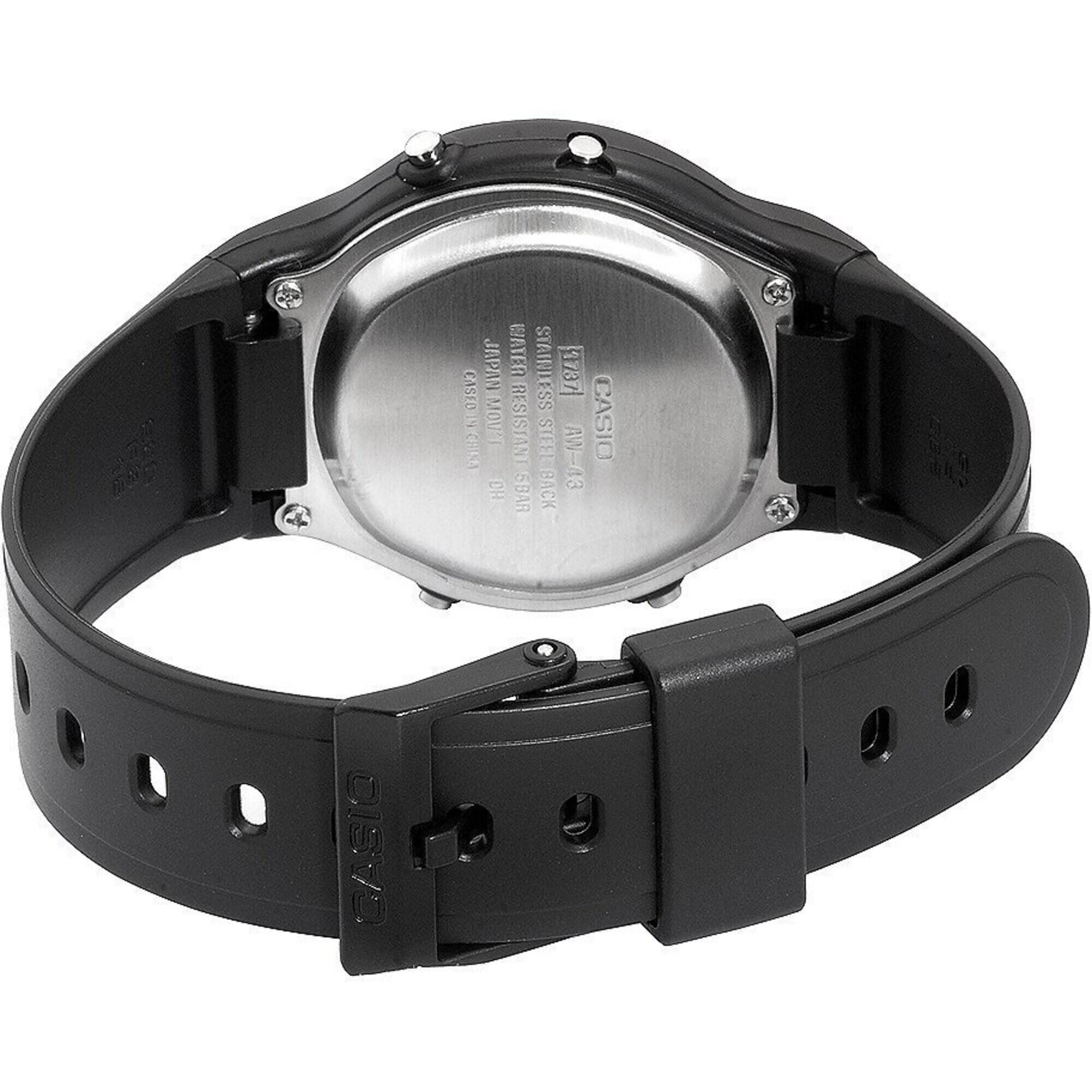 Casio Men's Watch - Dual Time Analog Digital White Dial Black Resin Strap | AW43-7E1