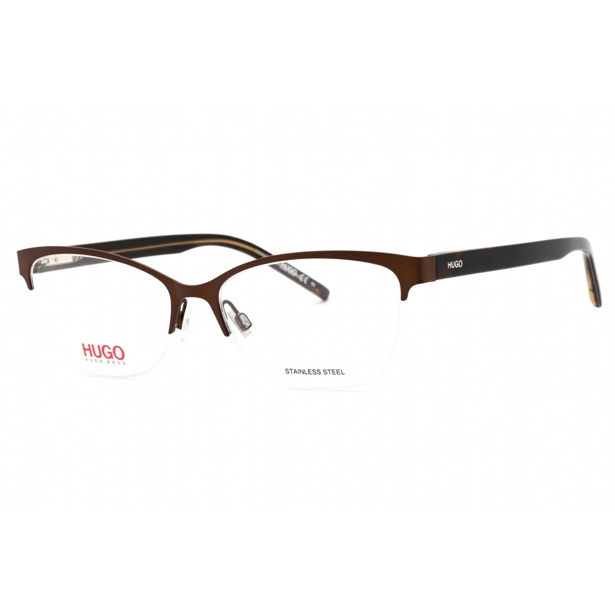 Hugo Women's Eyeglasses - Matte Brown Metal Cat Eye Half Rim Frame | HG 1079 04IN 00