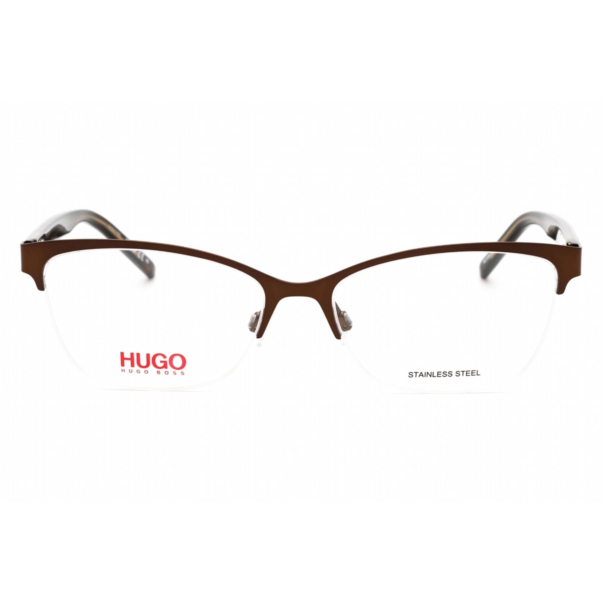 Hugo Women's Eyeglasses - Matte Brown Metal Cat Eye Half Rim Frame | HG 1079 04IN 00