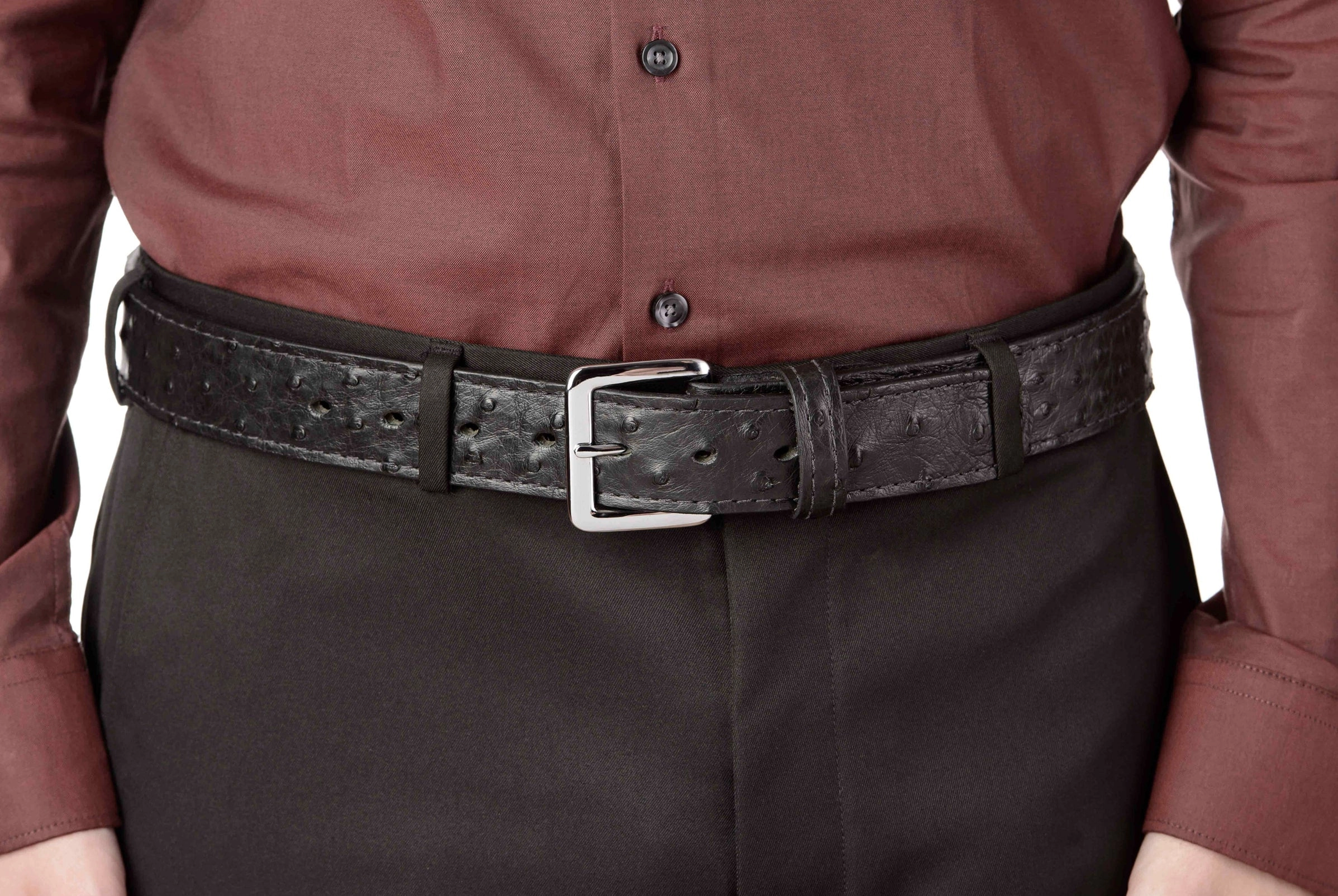 Men's Black South African Ostrich Skin Leather Belt