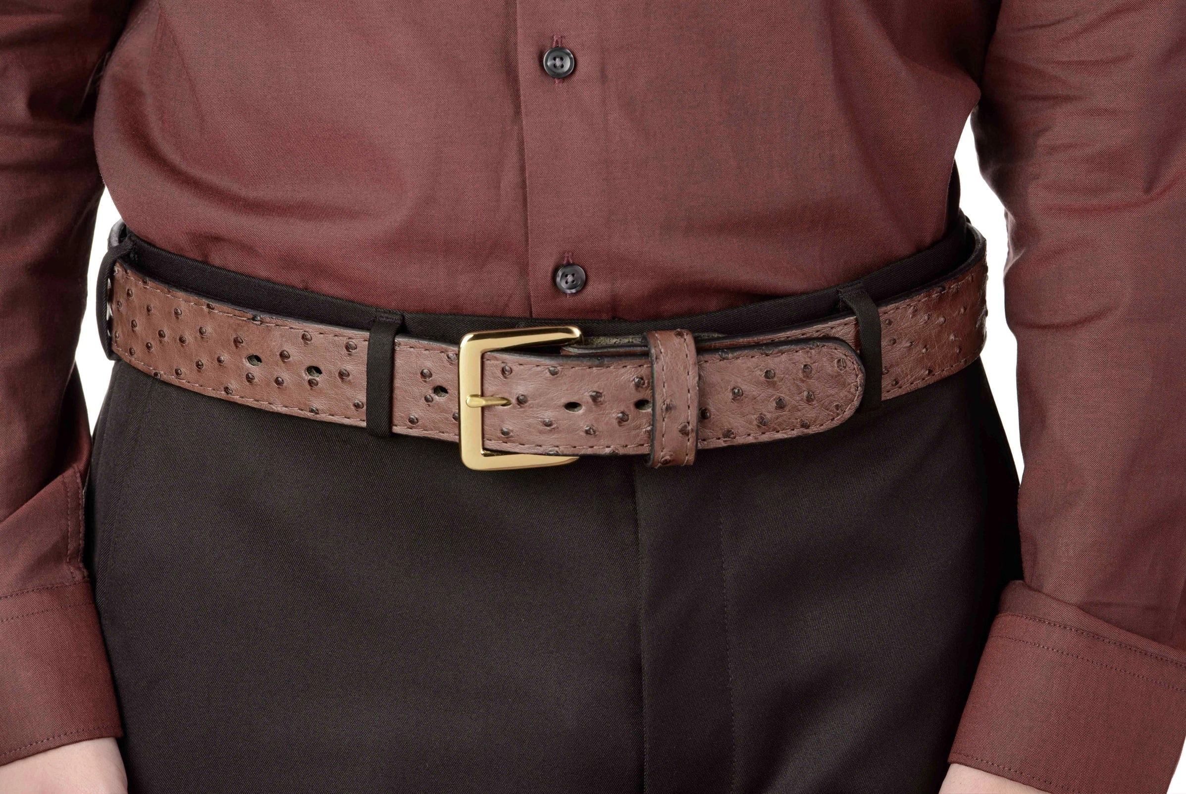 Men's Brown South African Ostrich Skin Leather Belt