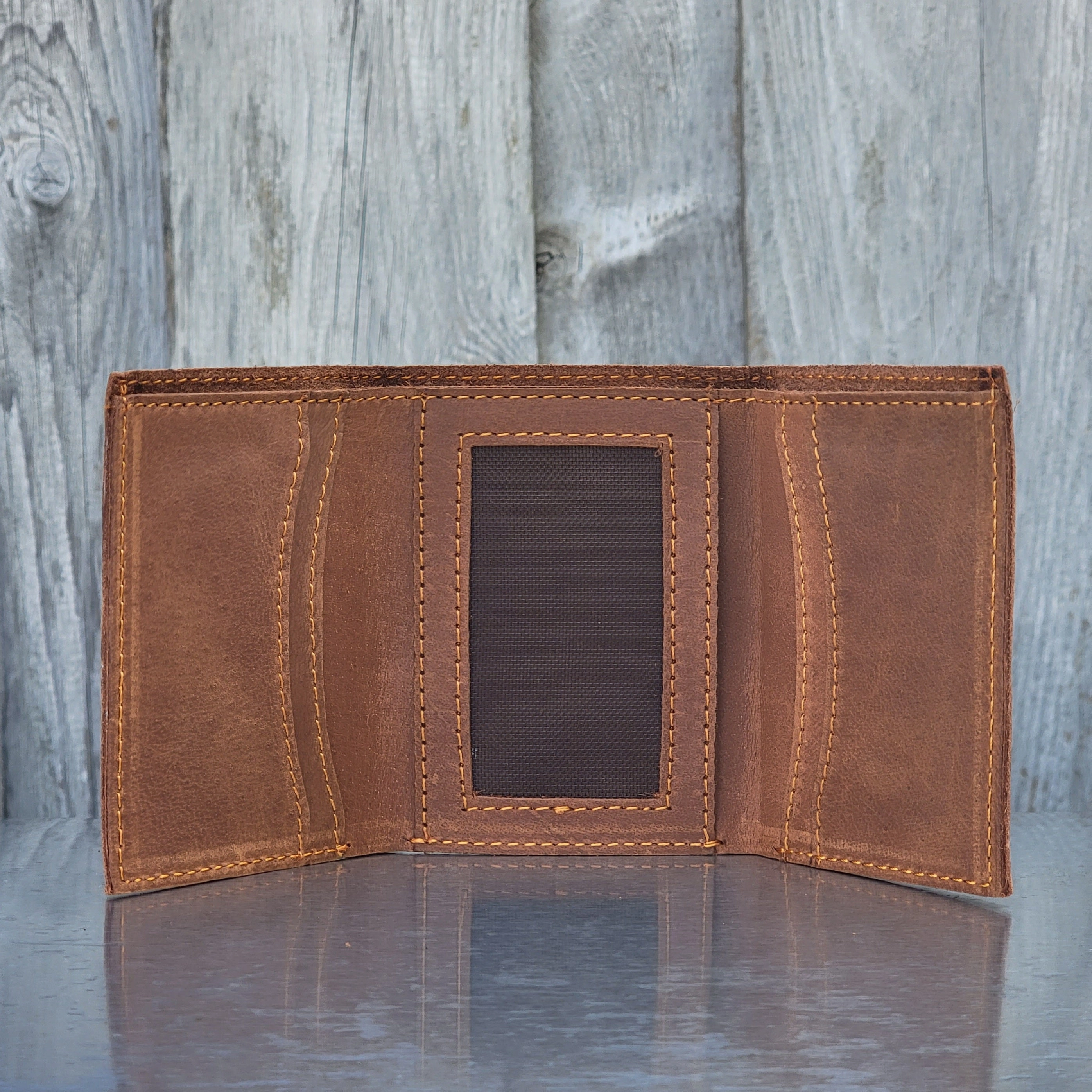 Meraki - Engraved Cognac Full Grain Leather Trifold Wallet