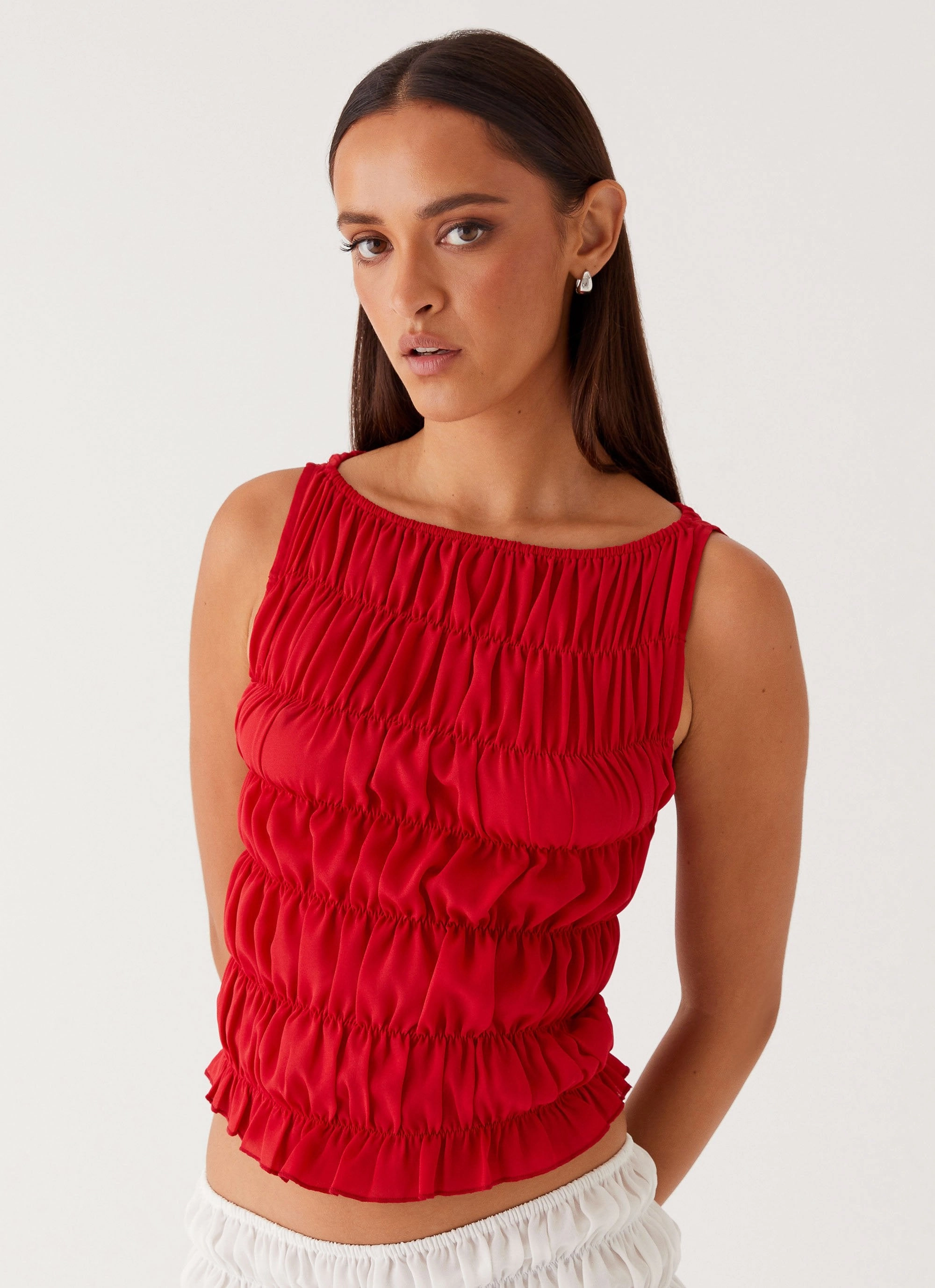 Messina Ruched Tank Top - Red