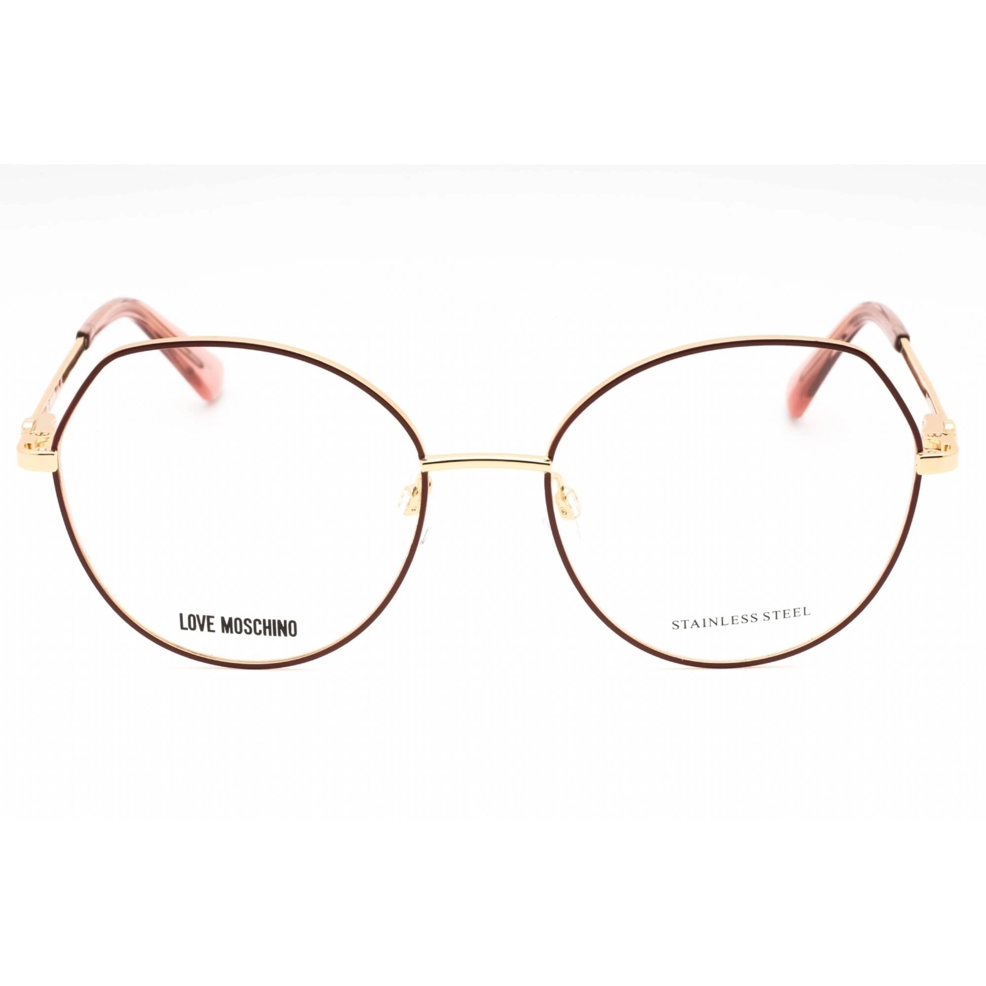 Moschino Love Women's Eyeglasses - Burgundy Gold Metal Round Frame | MOL634 06K3 00