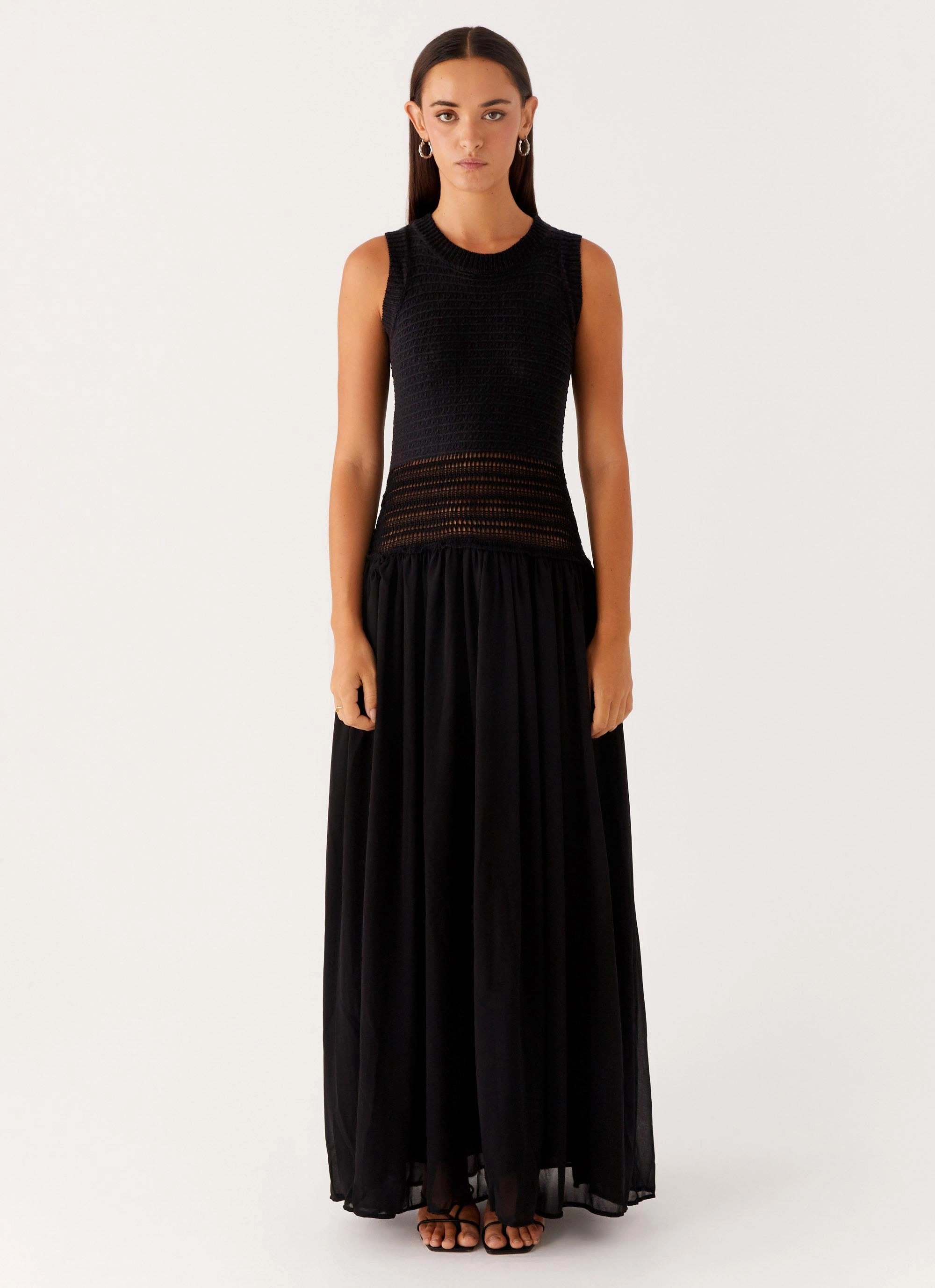 Off Grid Crochet Maxi Dress - Black