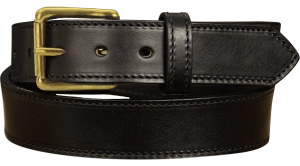 The Maverick: Men's Black Stitched Leather Belt With Brass 1.50"