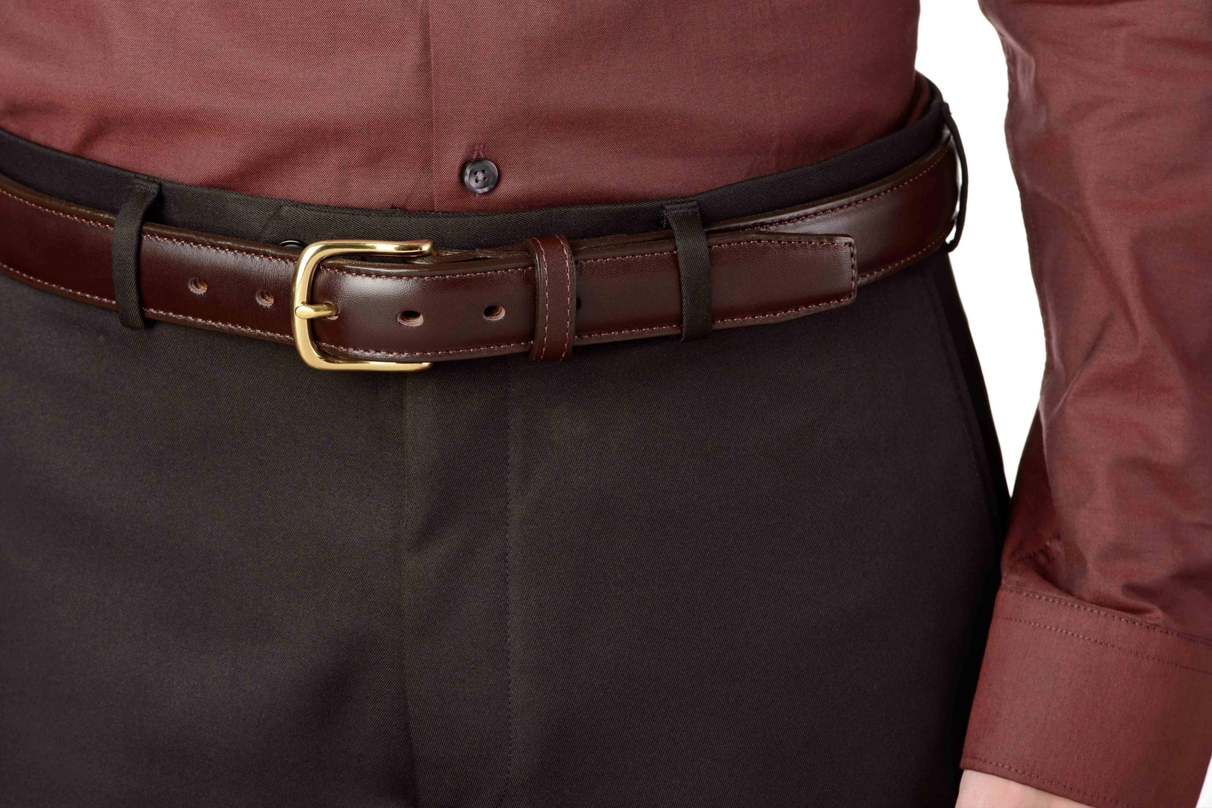The Stallion: Men's Chocolate Brown Stitched Italian Leather With Steel Core And Brass Buckle 1.25"