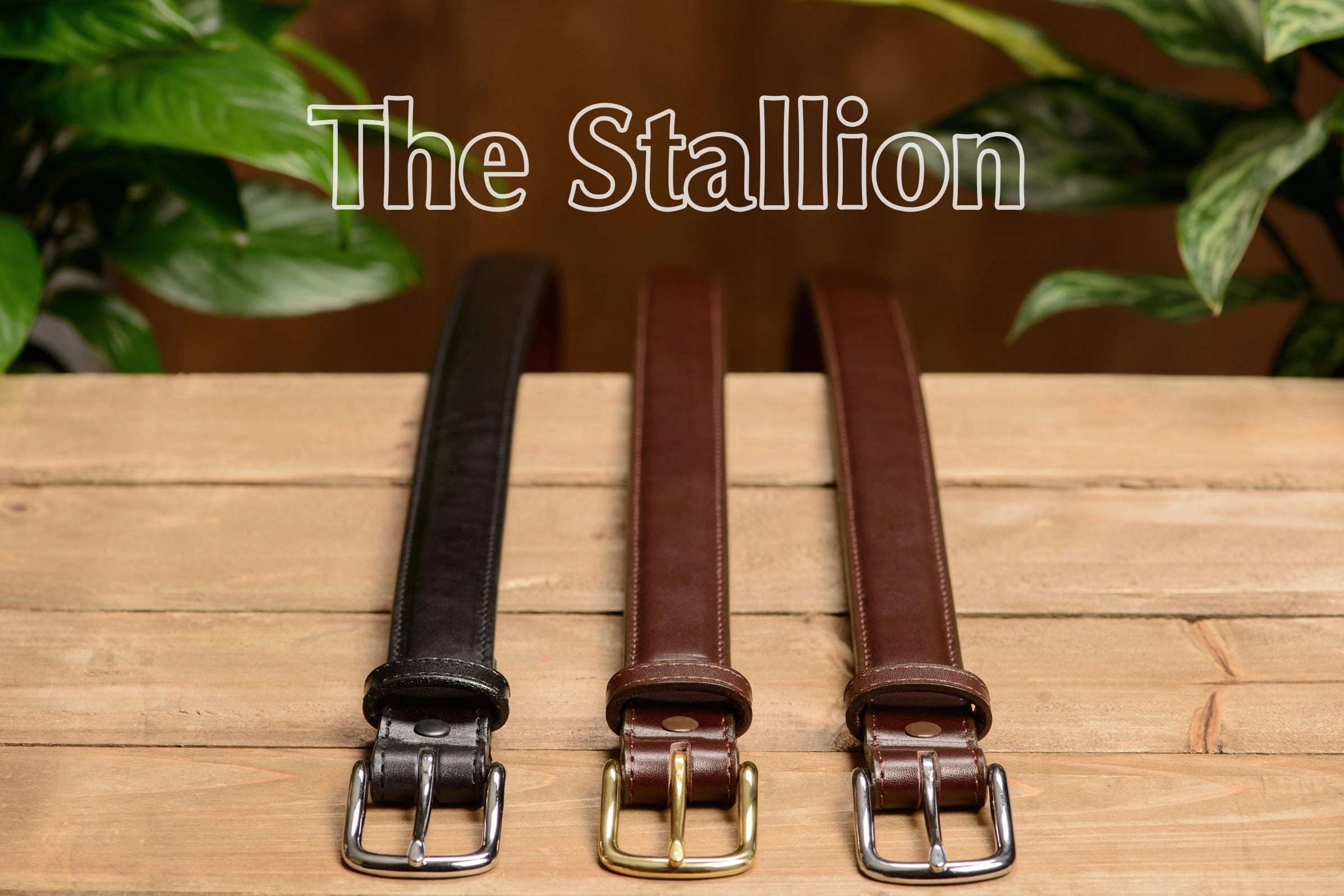 The Stallion: Men's Chocolate Brown Stitched Italian Leather With Steel Core And Brass Buckle 1.25"