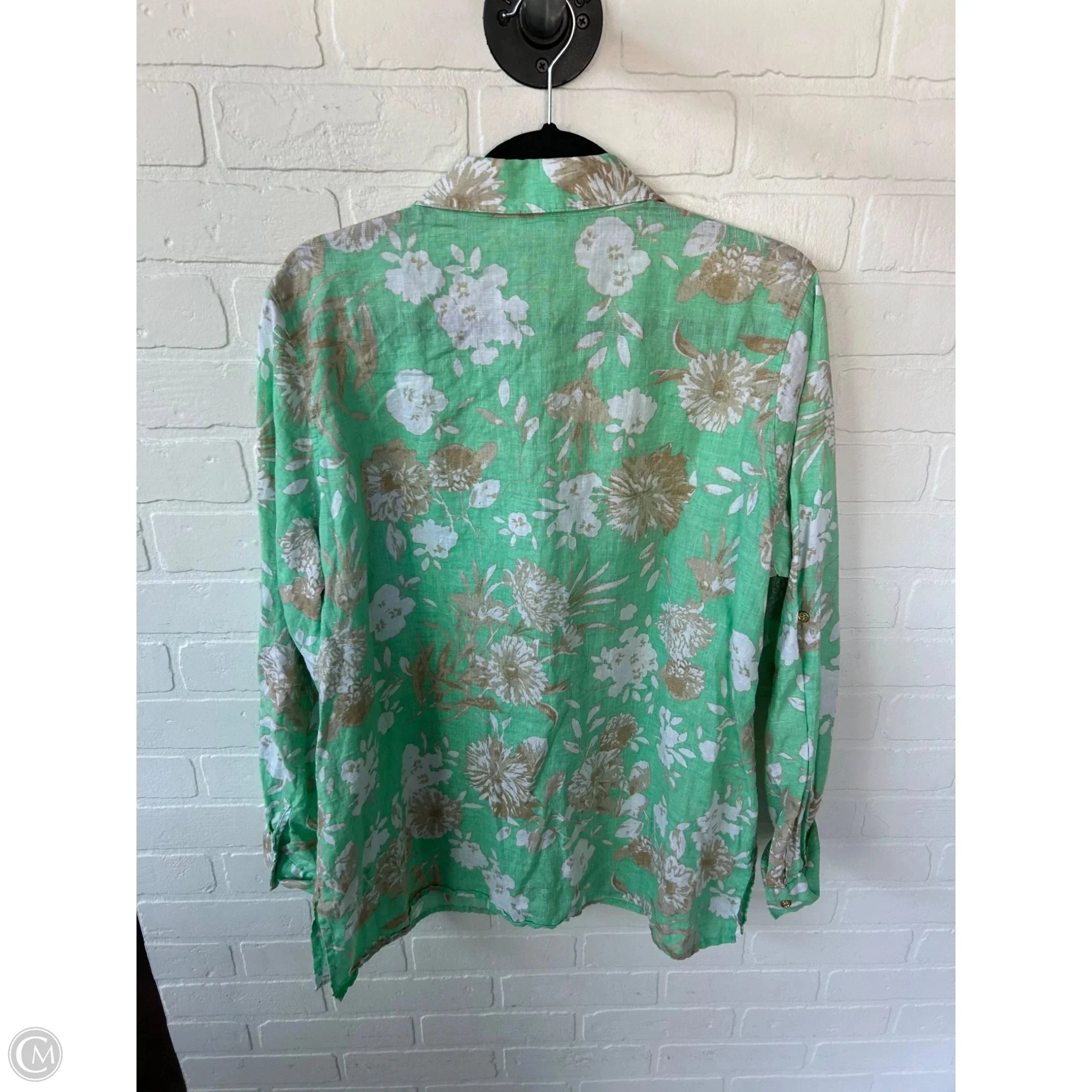 Top Long Sleeve By Charter Club In Green & White, Size: Xlp